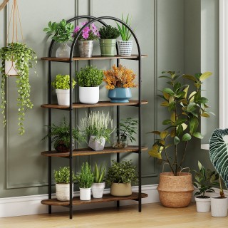 Costway Τετράπατο Καμπύλο Βιβλιοθήκη με Μεταλλικό Σκελετό & Ξύλινη ...