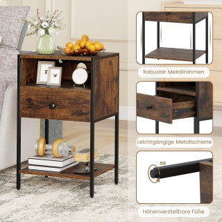 Costway Βιομηχανικό Κομοδίνο με Σταθμό Φόρτισης, Ανοιχτό Ράφι, Συρτ...