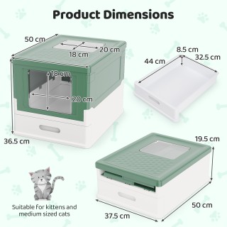 Costway Φορητή Τουαλέτα Γάτας με Καπάκι & Συρόμενο Δίσκο - Εμπρόσθι...