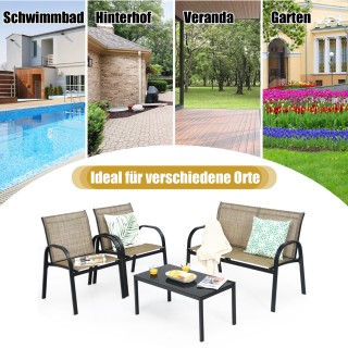 Costway  Σετ Κήπου 4 Τεμαχίων με Πάγκο, 2 Καρέκλες & Τραπεζάκι Σαλο...