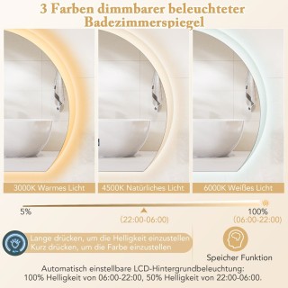 Costway  Καθρέφτης Μπάνιου με Ρυθμιζόμενο Φωτισμό LED και Λειτουργί...