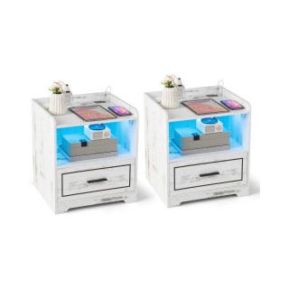 Costway  Κομοδίνο με LED Φωτισμό και Έξυπνη Φόρτιση για Μοντέρνα Κρ...