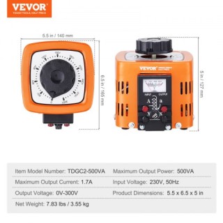 VEVOR  Μετασχηματιστής Ρυθμιστής Τάσης 500VA 1.7A 0-300V AC KBBYQZZ...