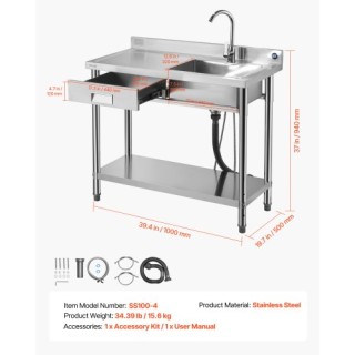 VEVOR Ελεύθερος Σταθμός Επαγγελματικός Νεροχύτης Ανοξείδωτος με Συρ... VEVOR Ελεύθερος Σταθμός Επαγγελματικός Νεροχύτης Ανοξείδωτος με Συρ...