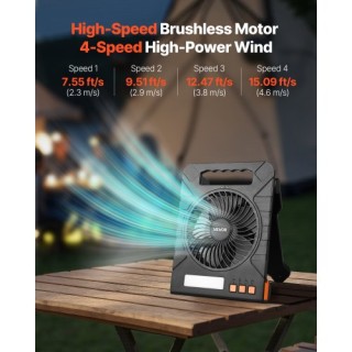 VEVOR Φορητός Ανεμιστήρας 10000mAh με Ηλιακή Φόρτιση & LED Φανάρι T...