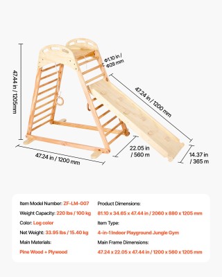 VEVOR Παιδική Ξύλινη Εσωτερική Παιδική Χαρά 4-σε-1 με Τσουλήθρα, Σκ...