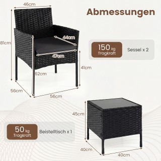 Costway Σετ Επίπλων Μπαλκονιού 3 Τεμαχίων από Ρατάν με 2 Καρέκλες κ...