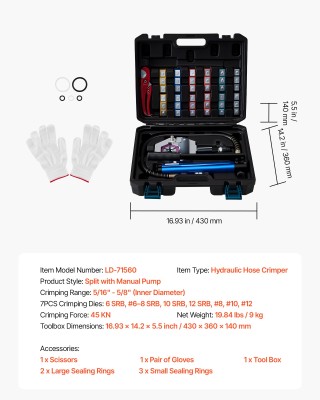 VEVOR Κιτ Υδραυλικής Πρέσας Σωλήνων Hydra-Krimp με 7 Διέτες & Θήκη ...