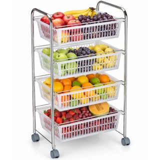 BAKAJI Καρότσι Φρούτων με 4 Πλαστικά Καλάθια και Μεταλλική Κατασκευ...