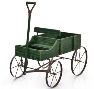 Ξύλινο Καρότσι-Γλάστρα με Ρυθμιζόμενη Λαβή - Πράσινο GT3662GN Costway Ξύλινο Καρότσι-Γλάστρα με Ρυθμιζόμενη Λαβή - Πράσινο GT3662GN Costway