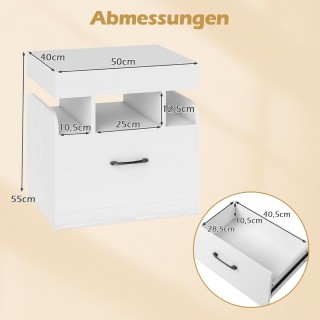 Costway  Λευκό Κομοδίνο με Θύρα Φόρτισης και Αποθηκευτικούς Χώρους ...