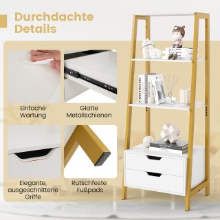 Costway Λευκή Ελεύθερη Βιβλιοθήκη με 4 Ράφια και 2 Συρτάρια ύψους 1...