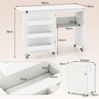 Costway Πτυσσόμενο Τραπέζι Ραπτικής με Σταθμό Φόρτισης - Λευκό Εργ... Costway Πτυσσόμενο Τραπέζι Ραπτικής με Σταθμό Φόρτισης - Λευκό Εργ...