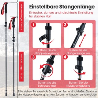 Costway Πτυσσόμενα Μπατόν Πεζοπορίας με Γρήγορη Απελευθέρωση για Ύψ...