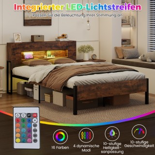 Costway Κρεβατοκάμαρα με Βιομηχανικό Σχεδιασμό και LED Φώτα, Πλατφό...