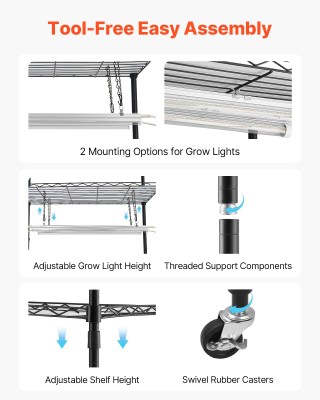 VEVOR Τετράριχτη Ραφιέρα Καλλιεργητήρι με LED Φώτα, 59 ίντσες ZWPYJ...