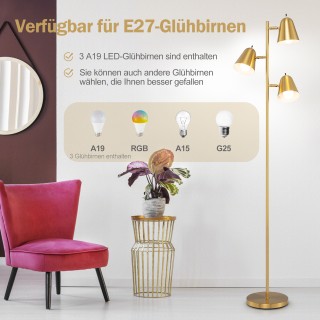 Costway Χρυσό Φωτιστικό Δαπέδου 163cm με 3 Λαμπτήρες E27 & Ρυθμιζόμ... Costway Χρυσό Φωτιστικό Δαπέδου 163cm με 3 Λαμπτήρες E27 & Ρυθμιζόμ...