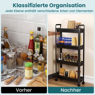 Costway Στενό τροχήλατο ραφάκι 4 επιπέδων με λαβές για κουζίνα και ...