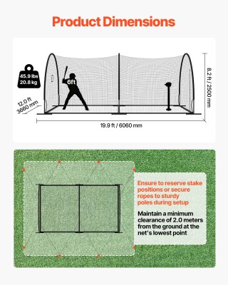VEVOR Φορητό Κλουβί Μπέιζμπολ με Δίχτυ HDPE & Άνοιγμα Μηχανής Πίτχι...