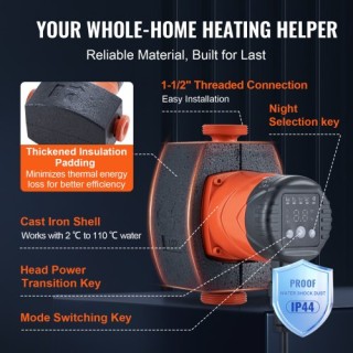 VEVOR Αντλία Κυκλοφορίας Ζεστού Νερού Ενεργειακής Απόδοσης ECM 220... VEVOR Αντλία Κυκλοφορίας Ζεστού Νερού Ενεργειακής Απόδοσης ECM 220...