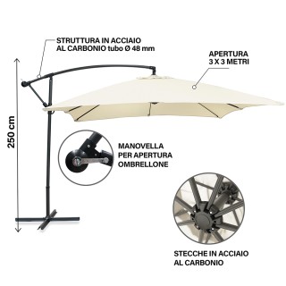 Galileo Ομπρελίνο λάμπα κήπου Cru 3x3 m από ανθρακούχο χάλυβα, 8 εν...