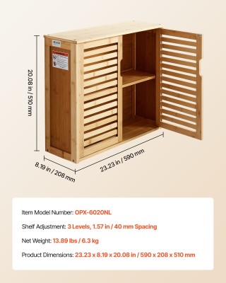 VEVOR Επιτοίχιο Ντουλάπι Μπάνιου με Δύο Πόρτες & Ρυθμιζόμενο Ράφι (...