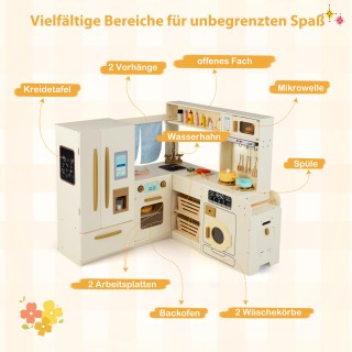 Costway Παιδική Κουζίνα με 22 Αξεσουάρ Γωνιακή Κουζίνα με Φως & Ήχο...