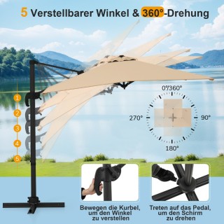 Costway Ορθογώνια Ομπρέλα Κρεμαστή 250 x 250 cm με Μανιβέλα Μπεζ NP...