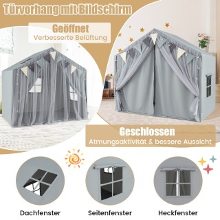 Costway Παιχνιδόσκηνη με 2 Κουρτίνες, Αστεράκια και Καρό Σημαίες 13...