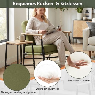 Costway Πολυθρόνα lounge με μπράτσα, αφαιρούμενο μαξιλάρι πλάτης κα...