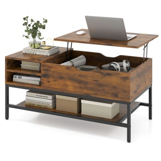 Costway Ρυθμιζόμενο Ξύλινο Τραπεζάκι Σαλονιού με Κρυφή Θήκη και Επι...