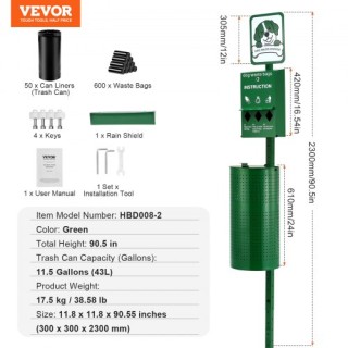 VEVOR Σταθμός Απορριμμάτων Σκύλου 11.5 Γαλόνια με 600 Σακούλες GF... VEVOR Σταθμός Απορριμμάτων Σκύλου 11.5 Γαλόνια με 600 Σακούλες GF...