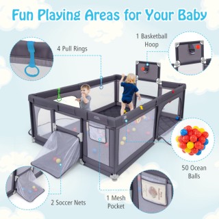 Costway Πτυσσόμενο Παιδικό Πάρκο με Μπασκέτα και Ποδοσφαιρικό Τέρμα...