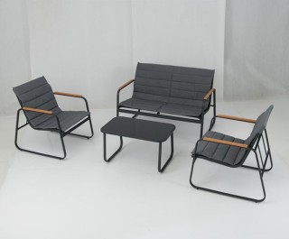 Costway Σετ Εξωτερικών Επίπλων σε Γκρι Χρώμα με 2 Καρέκλες, Πάγκο, ...