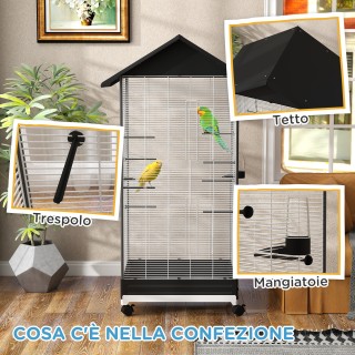 PawHut  Κλουβί για Πουλιά με Ρόδες και Αποσπώμενο Δίσκο, Ψηλή Βολιέ...