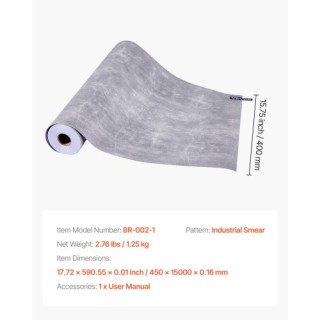 VEVOR Αυτοκόλλητη Ταπετσαρία 40cm x 15m Σκούρο Γκρι Αδιάβροχη Βιομη...