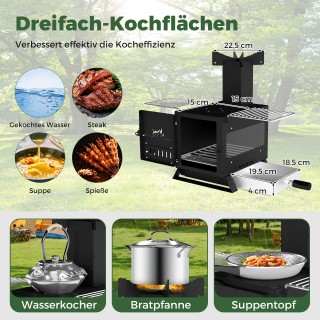 Costway Φορητός Ξυλόφουρνος Μαγειρέματος με Κατσαρόλα & Γκριλ για Κ...