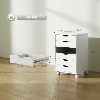 HOMCOM Συρταριέρα Γραφείου με 6 Συρτάρια και 4 Ρόδες με Κλείδωμα, 4...