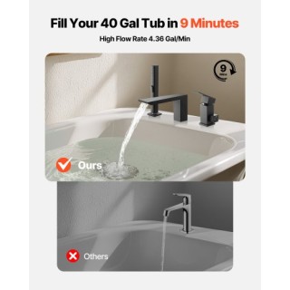 VEVOR Ρωμαϊκή Μπαταρία Μπανιέρας 3 Οπών σε Μαύρο Ματ με Ντουζιέρα D...