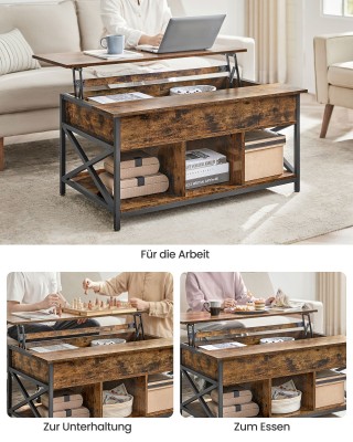 VASAGLE Τραπέζι Καφέ Βιομηχανικού Στυλ με Ανασηκούμενη Επιφάνεια 10...