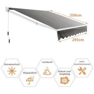 Costway Αλουμινένια Τέντα Σκίασης Βεράντας 295 x 250 cm Γκρι OP70368GR