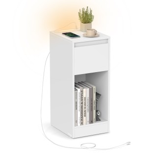 VASAGLE Κομοδίνο με Πρίζες & LED, Εξοικονόμηση Χώρου, Λευκό, 25x30x...