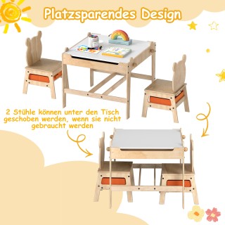 Costway Παιδικό Τραπέζι με 2 Καρέκλες σε Σχήμα Πάντα 4-σε-1, Πολυλε...