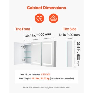 VEVOR Φωτιζόμενο Ντουλάπι Φαρμάκων με Καθρέφτη από Σκληρυμένο Γυαλί...