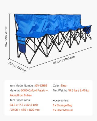 VEVOR Πτυσσόμενος Πάγκος 6 Θέσεων με Τσέπες και Τσάντα Μεταφοράς, Μ...
