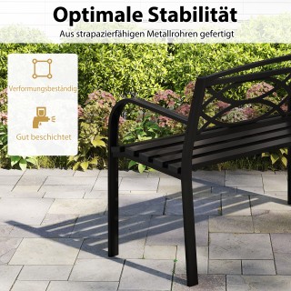 Costway Μεταλλικός μαύρος πάγκος κήπου για 2 άτομα με πλάτη & μπράτ...