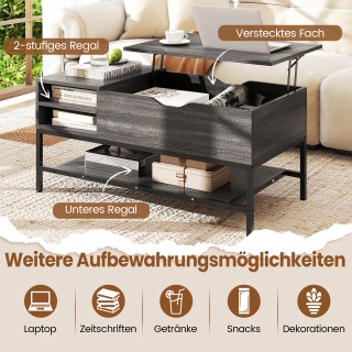 Costway Γκρι Ρυθμιζόμενο Τραπέζι Καφέ με Ανοιχτό Χώρο & Αποθηκευτικ...