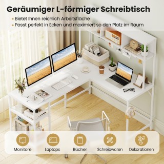 Costway Γωνιακός Λευκός Γραφείο L με Βιβλιοθήκη για Gaming και Υπολ... Costway Γωνιακός Λευκός Γραφείο L με Βιβλιοθήκη για Gaming και Υπολ...