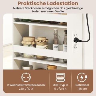 Costway Λευκό + Φυσικό Μετακινούμενο Σερβιτόρο Τεσσάρων Επιπέδων, 2...