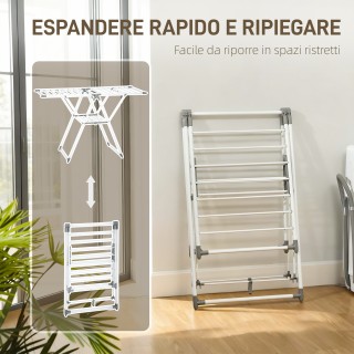 HOMCOM Διπλής Στάθμης Ρυθμιζόμενη Απλώστρα Ρούχων με 4 Ρυθμίσεις Ύψ...